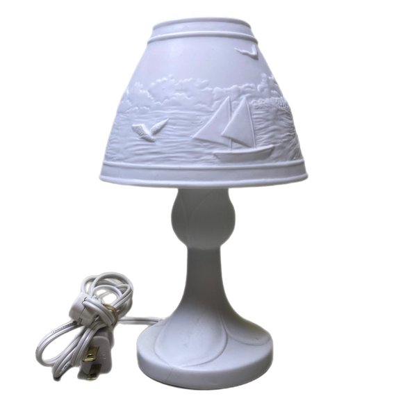 Meico Retro Art Embossed Bisque Porcelain Electric Lamp/Night Light Seashore - Picture 2 of 12